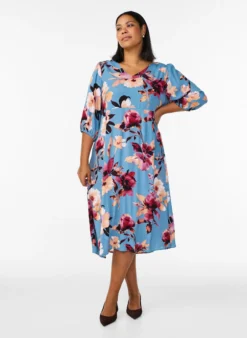 Midikleid mit geblümtem Print und 3/4-Ärmeln