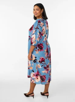 Midikleid mit geblümtem Print und 3/4-Ärmeln
