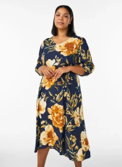 Midikleid mit geblümtem Print und 3/4-Ärmeln