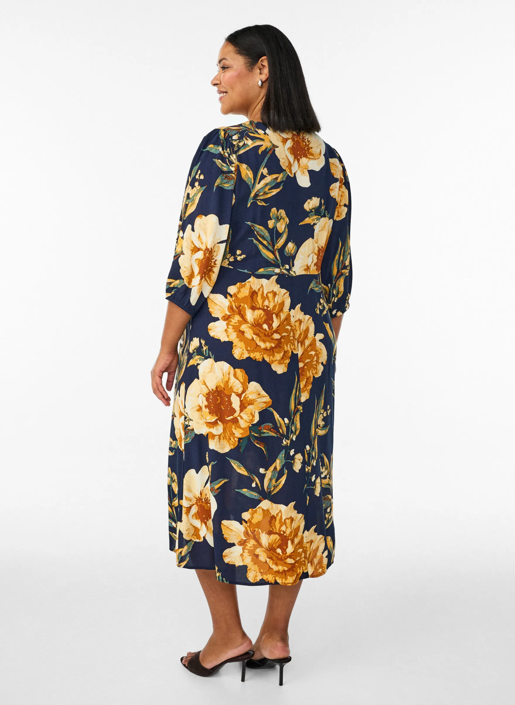 Midikleid mit geblümtem Print und 3/4-Ärmeln