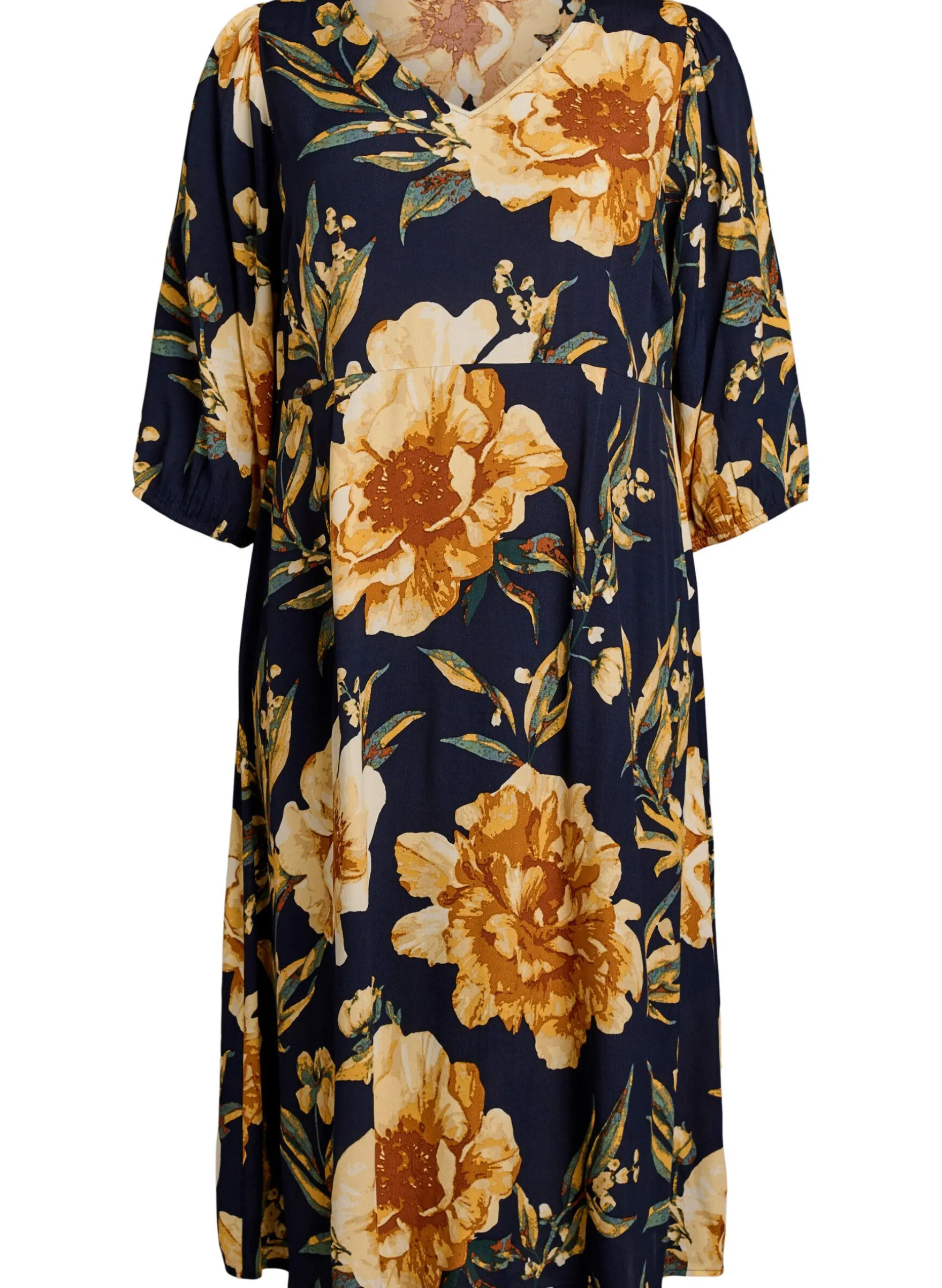 Midikleid mit geblümtem Print und 3/4-Ärmeln