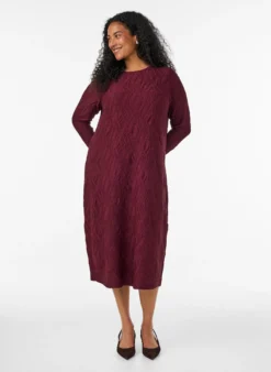 Midikleid mit gewellter Struktur und langen Ärmeln