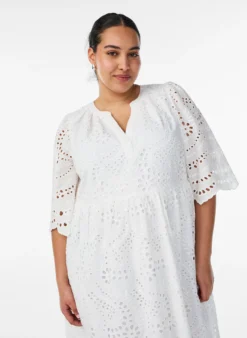 Midikleid mit Lochstickerei und Empire-Linie