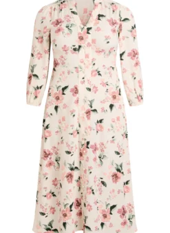 Midikleid mit Smock und Zierknöpfen