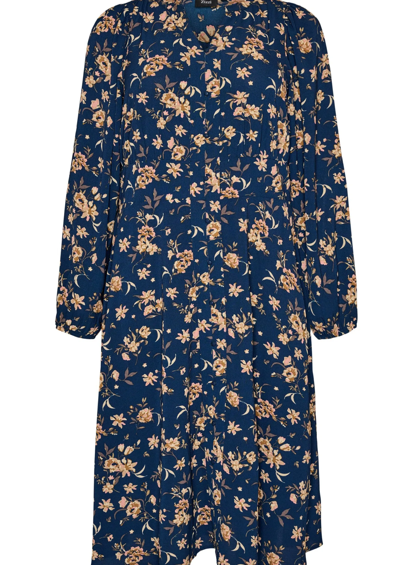 Midikleid mit Smock und Zierknöpfen