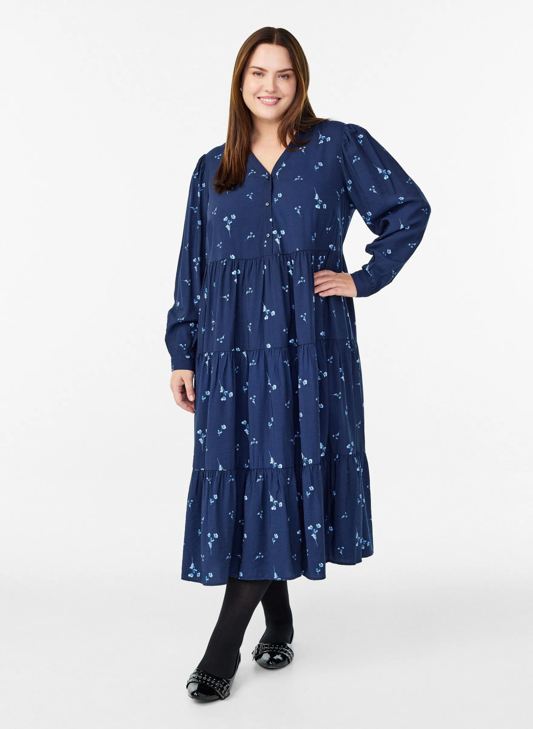 Midikleid mit V-Ausschnitt und A-Linienform