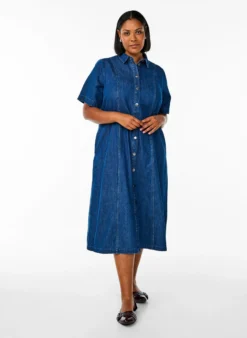 Midi-langes jeanshemdkleid