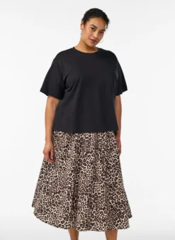 Midi-Rock in A-Linie mit Leo-Print