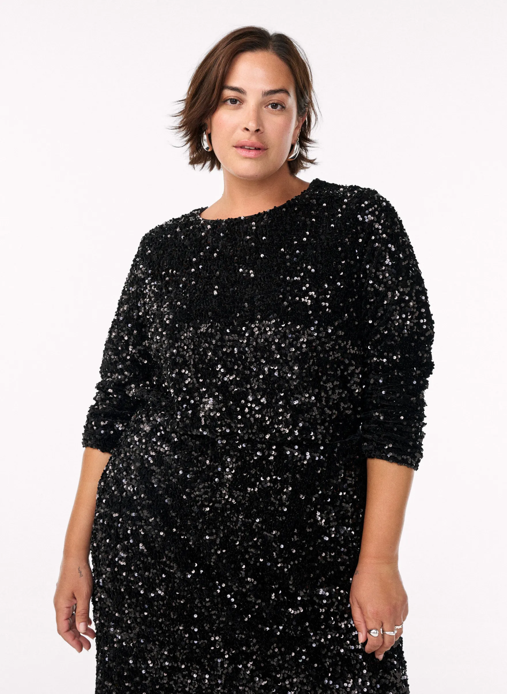 Paillettenbluse mit langen Ärmeln