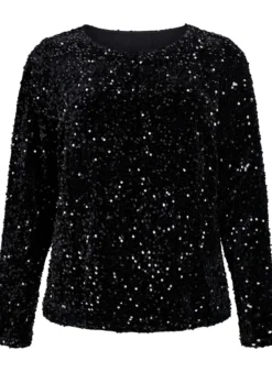 Paillettenbluse mit langen Ärmeln