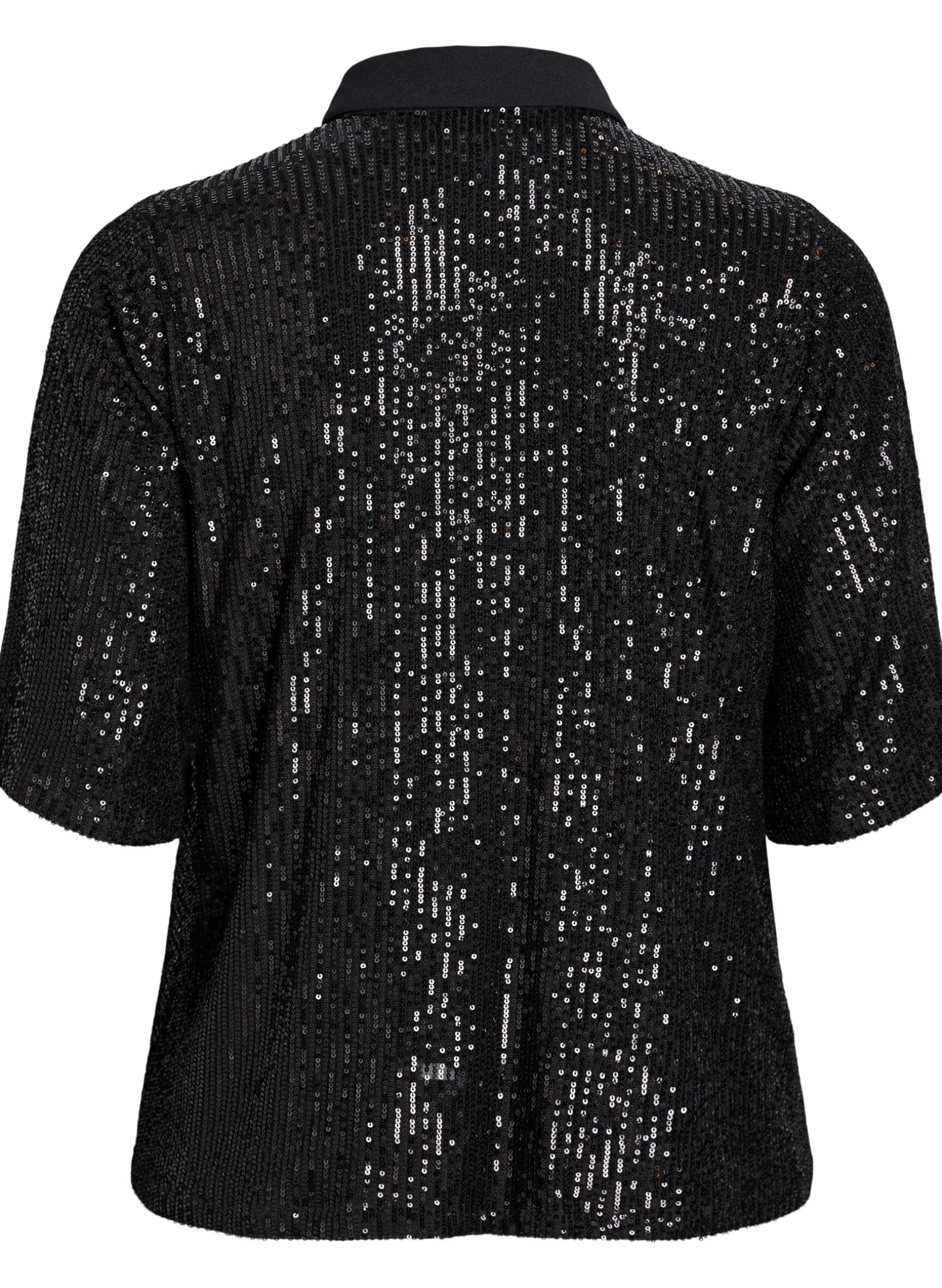 Paillettenbluse mit Polokragen und kurzen Ärmeln