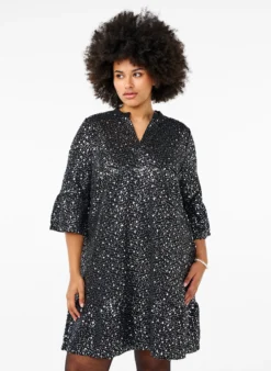Paillettenkleid mit V-Ausschnitt und 3/4-Ärmeln
