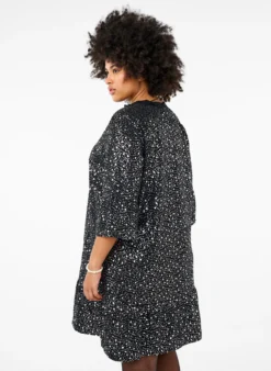 Paillettenkleid mit V-Ausschnitt und 3/4-Ärmeln