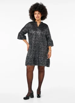 Paillettenkleid mit V-Ausschnitt und 3/4-Ärmeln