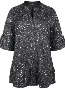 Paillettenkleid mit V-Ausschnitt und 3/4-Ärmeln