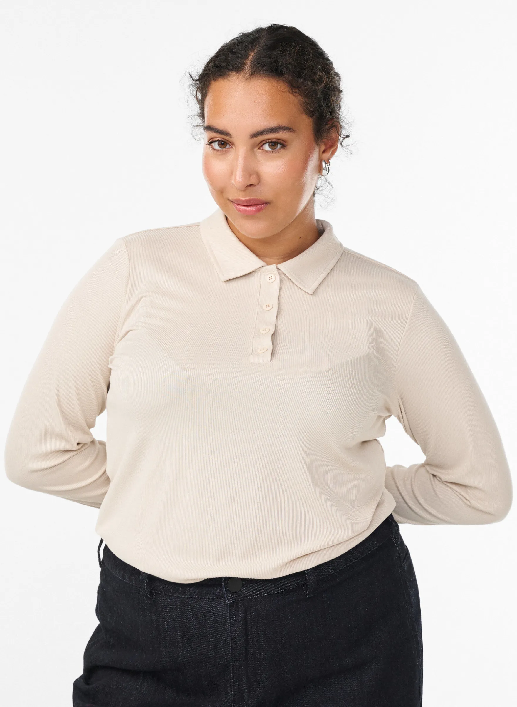 Poloshirt aus weichem Ripp mit langen Ärmeln