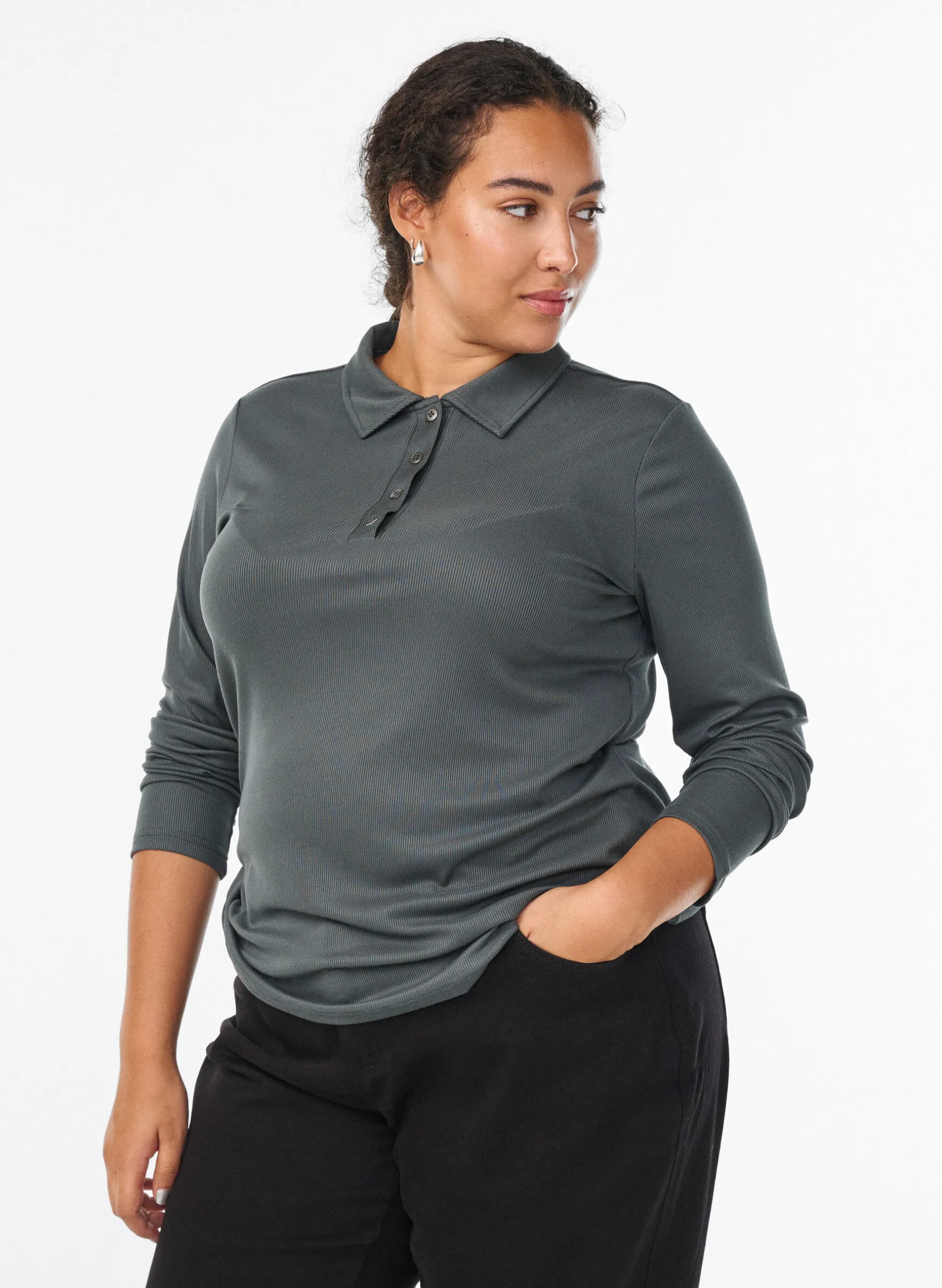 Poloshirt aus weichem Ripp mit langen Ärmeln
