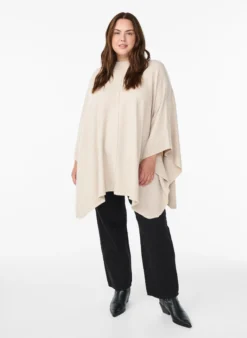 Poncho mit Rippdetails und Rundhalsausschnitt