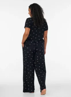 Pyjamahose mit Rippstruktur und geblümtem Print