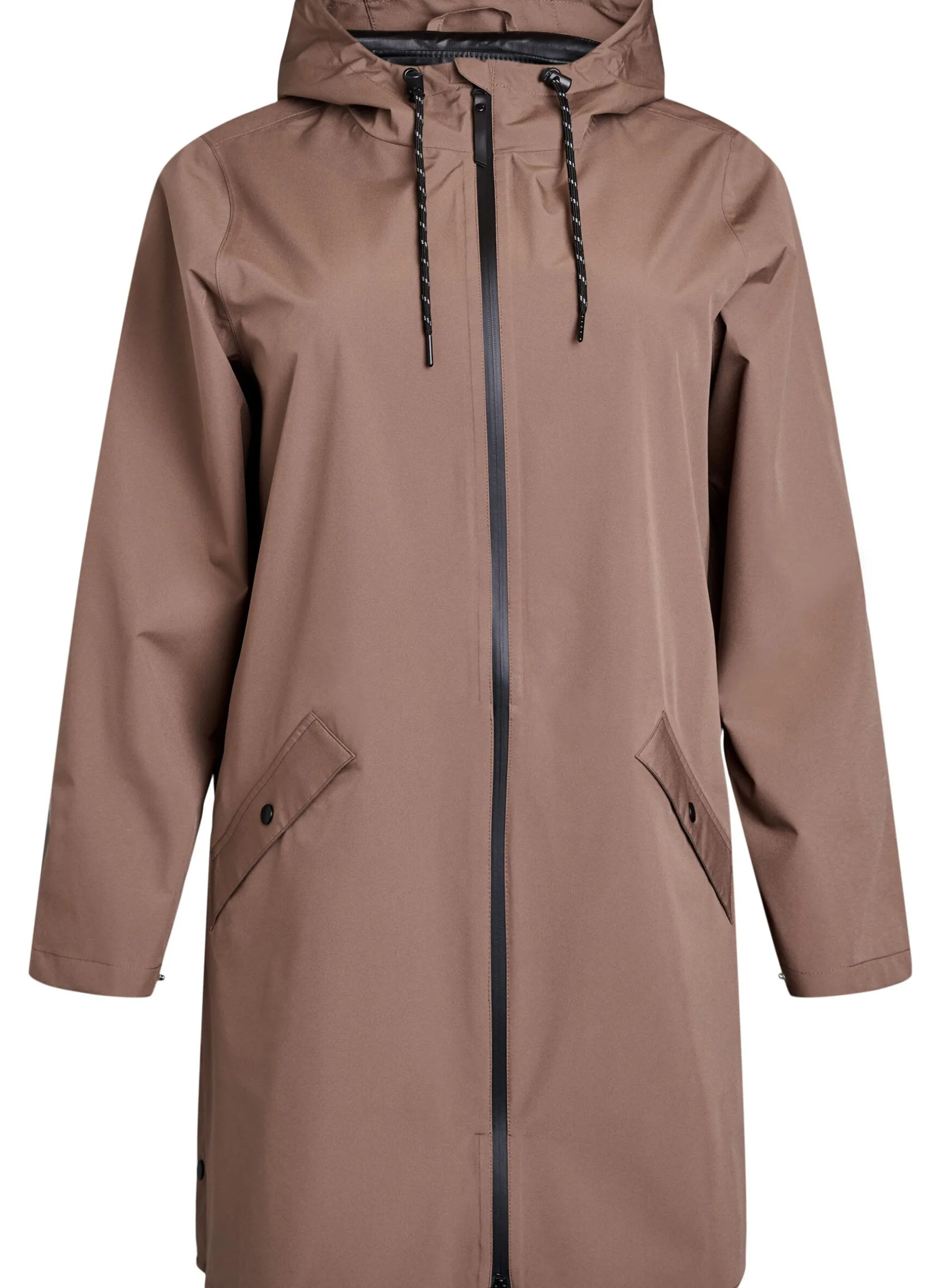 Regenjacke mit Taschen und Kapuze.