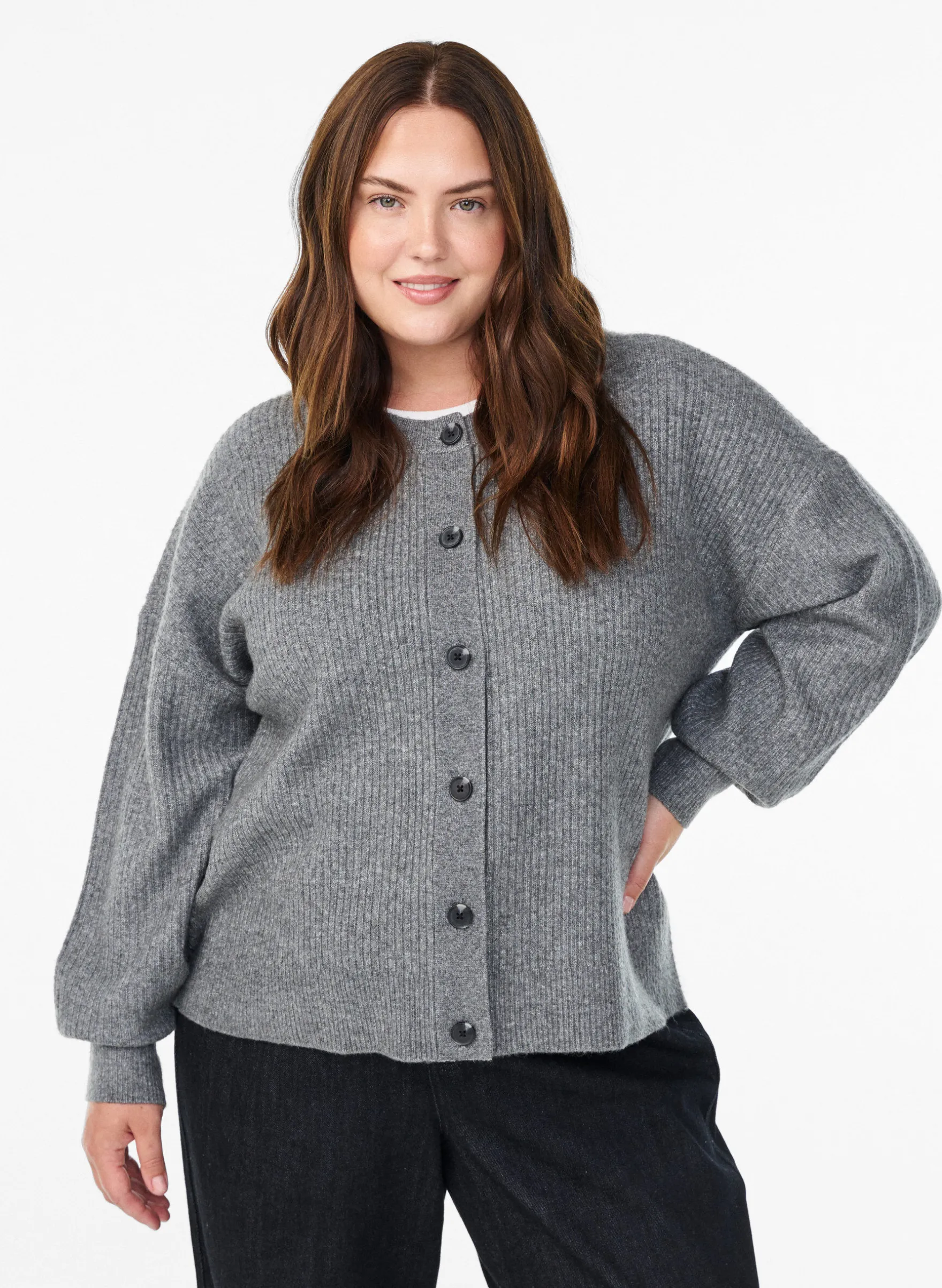 Rippenstrick Strickjacke mit Knöpfen