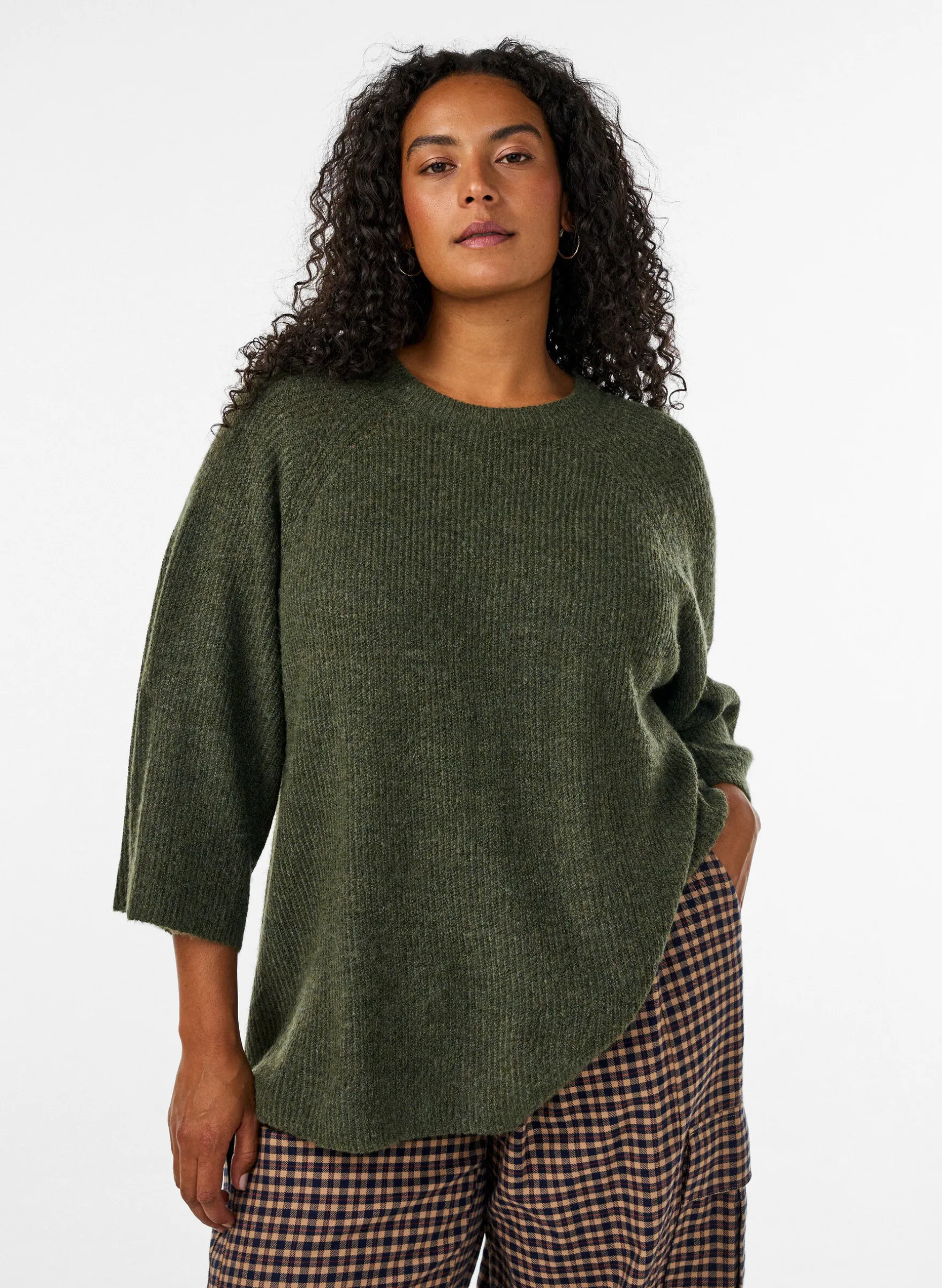 Ripppullover mit 3/4-Ärmeln