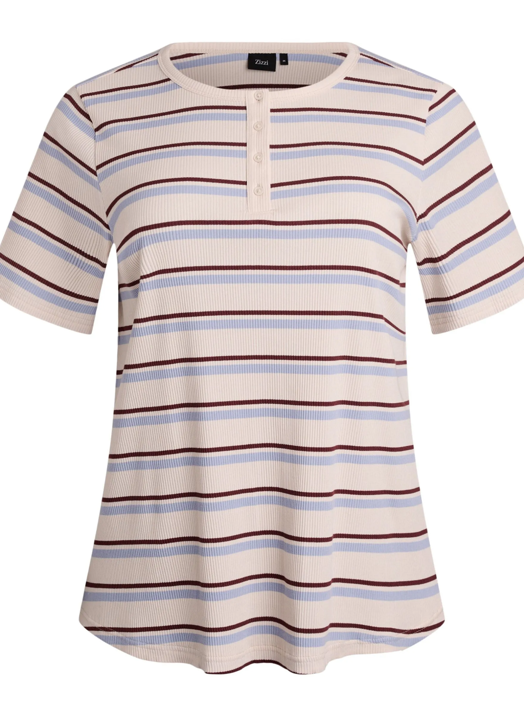 Ripp-T-Shirt mit Streifen und Knopfdetail
