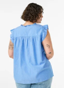 Ärmellose Bluse aus Baumwolle mit Rüschenkanten