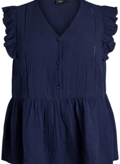 Ärmellose Bluse aus Baumwoll-Musselin mit Rüschen