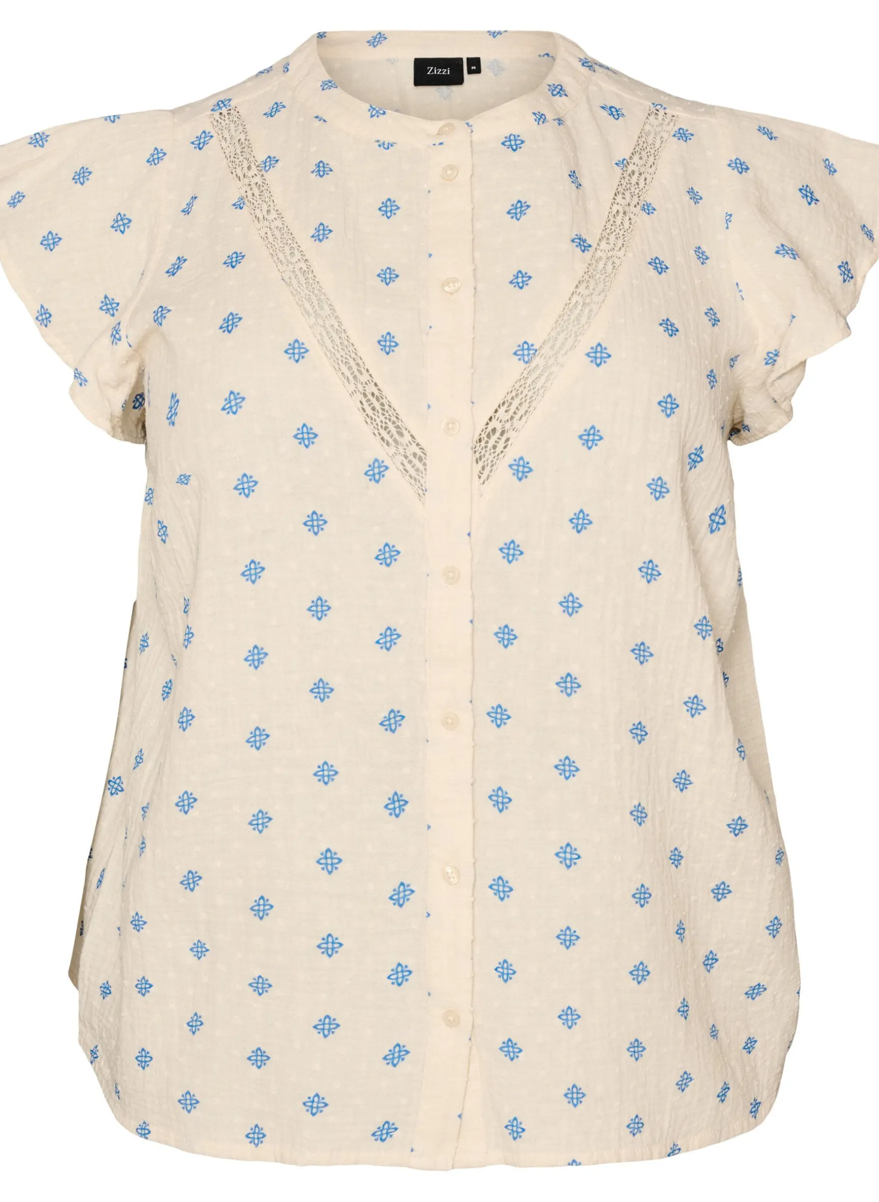 Ärmellose Bluse mit Häkelborte und Rüschendetail