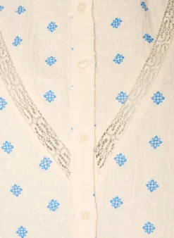 Ärmellose Bluse mit Häkelborte und Rüschendetail