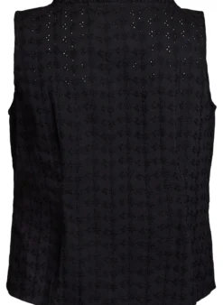 Ärmellose Bluse mit Lochstickerei und Rüschen