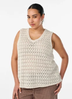 Ärmellose Bluse mit Lochstickerei und V-Ausschnitt