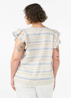 Ärmellose Bluse mit Rüschen und gemusterten Streifen