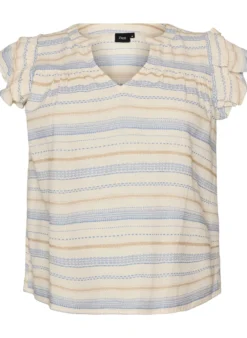 Ärmellose Bluse mit Rüschen und gemusterten Streifen