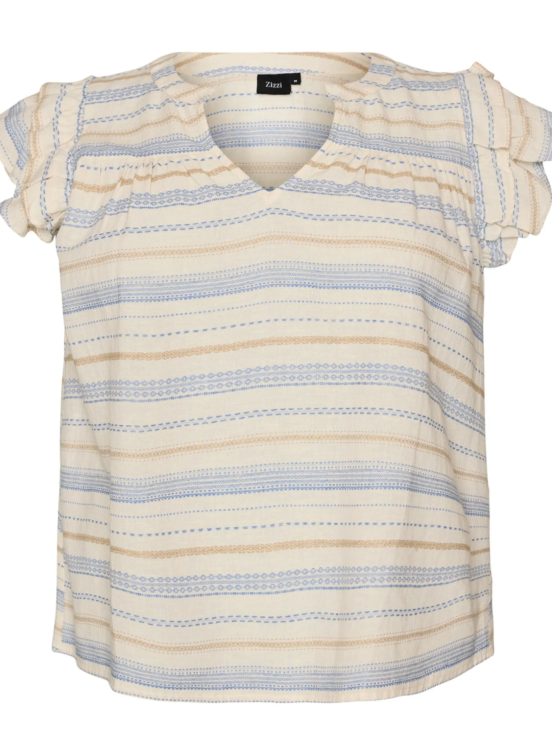 Ärmellose Bluse mit Rüschen und gemusterten Streifen