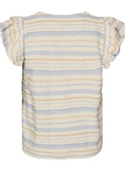 Ärmellose Bluse mit Rüschen und gemusterten Streifen