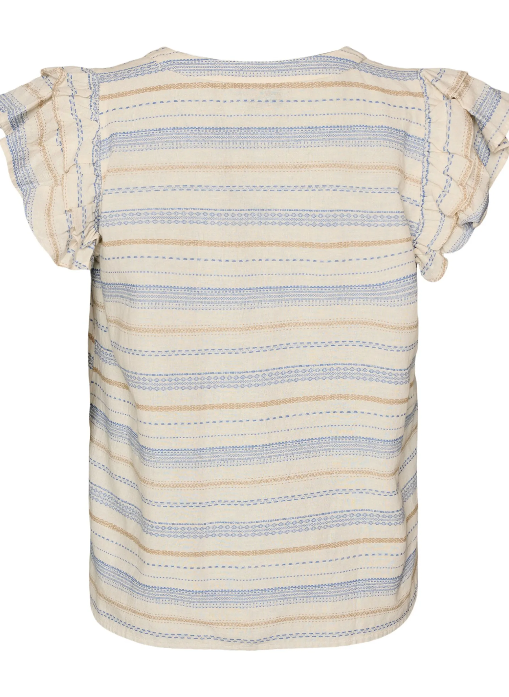 Ärmellose Bluse mit Rüschen und gemusterten Streifen