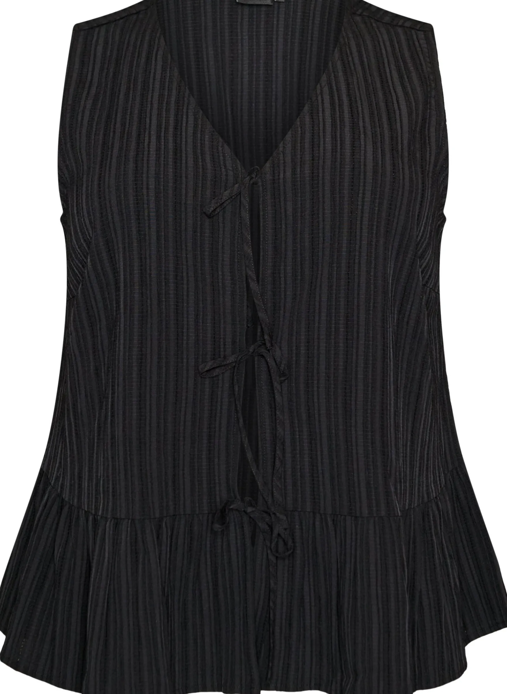 Ärmellose Bluse mit Struktur und Bindeband