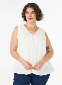 Ärmellose Bluse mit Struktur und Bindeband