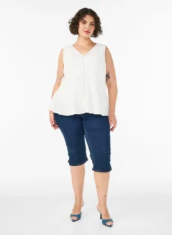 Ärmellose Bluse mit Struktur und Bindeband