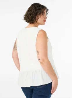 Ärmellose Bluse mit Struktur und Bindeband