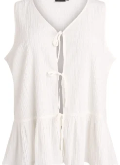 Ärmellose Bluse mit Struktur und Bindeband