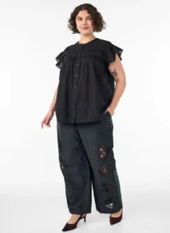 Ärmellose Hemdbluse in A-Linie aus Baumwolle