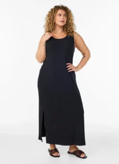 Ärmelloses geripptes Kleid aus Viskose