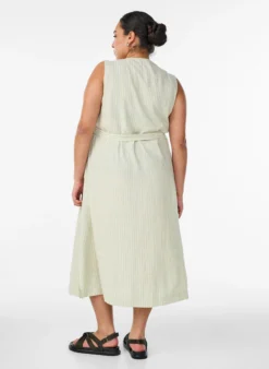 Ärmelloses gestreiftes Midikleid aus Leinen und Viskose
