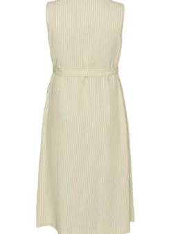 Ärmelloses gestreiftes Midikleid aus Leinen und Viskose