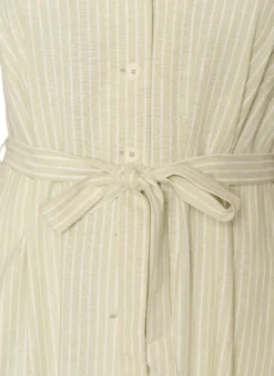 Ärmelloses gestreiftes Midikleid aus Leinen und Viskose