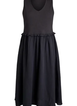 Ärmelloses Midikleid aus Baumwolle mit Ripp und Musselin