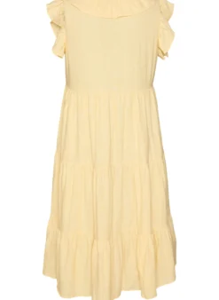 Ärmelloses Midikleid aus Leinen und Viskose mit Rüschen